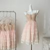 Summer pink sling seaside vacation cake lace dress