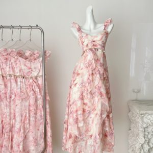 Vacation printing jumpsuit chiffon long dress