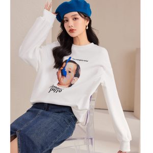 Printing childlike tops round neck hoodie for women