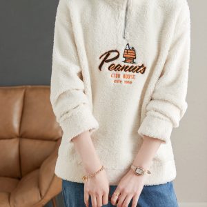 Loose all-match hoodie plus velvet student coat for women