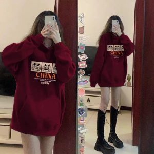 Printing hooded hoodie milk silk simple tops for women