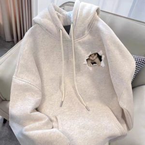 Milk silk simple tops printing thin hoodie for women