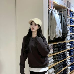 Pseudo-two round neck hoodie autumn loose tops
