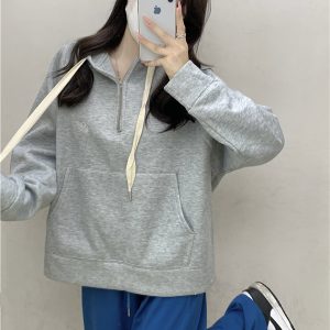 Loose small fellow hoodie lazy retro tops for women