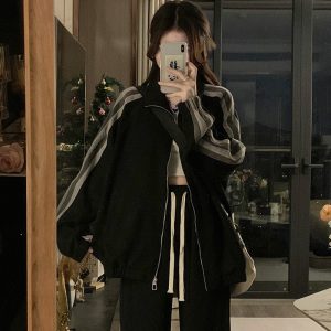 Loose stripe cardigan spring American style hoodie