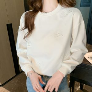 Long sleeve embroidered tops Western style autumn T-shirt