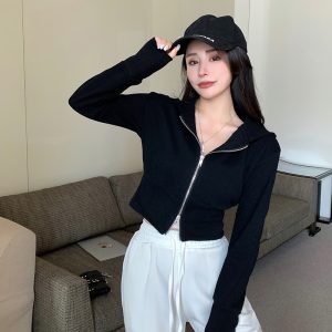 Small fellow spring hooded tops niche double zip short coat