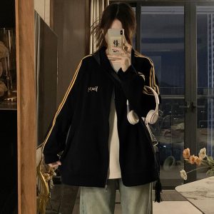 Cstand collar cardigan retro hoodie for women