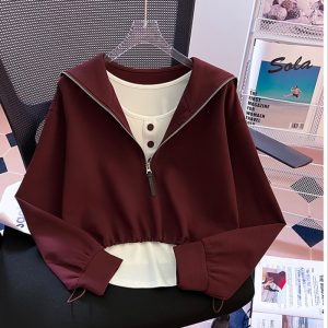 Niche navy collar vest fashion hoodie 2pcs set