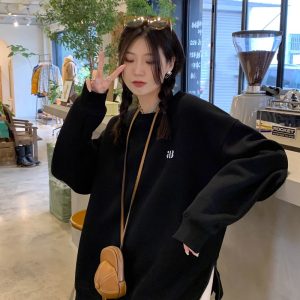 Autumn and winter niche hoodie round neck coat for women