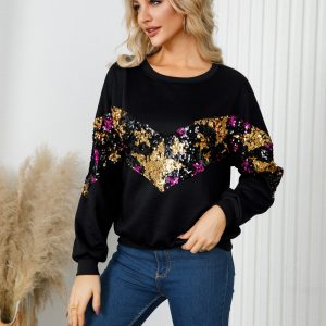 Autumn and winter long sleeve tops round neck ornament hoodie