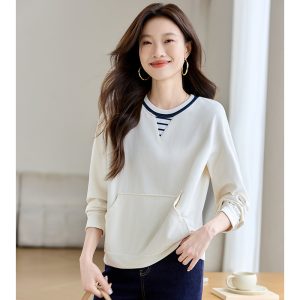 Long sleeve loose tops round neck hoodie for women