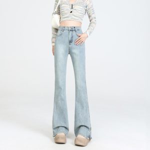 Small split blue jeans slim micro speaker pants