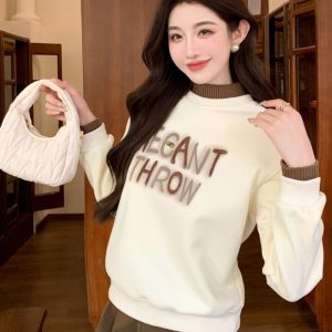 Autumn and winter half high collar tops Pseudo-two loose coat