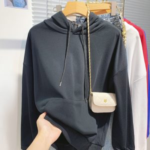 Long sleeve pocket hoodie lazy hooded coat for women