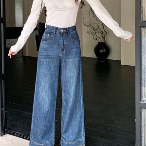 Slim retro straight nine pants high waist autumn jeans