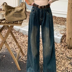 High waist American style wide leg jeans for women