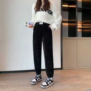 Winter thick sweatpants corduroy carrot pants