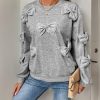 European style splice round neck bow gray hoodie