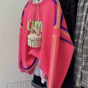 Round neck American style hoodie loose tops for women