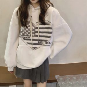 Plus velvet long sleeve tops heart hoodie for women