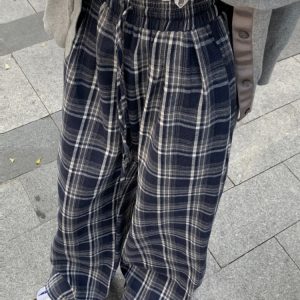 Lace loose casual pants plaid lazy long pants for women