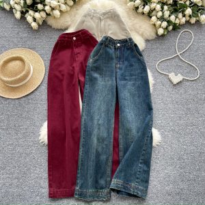 Fashion retro wide leg pants washed slim jeans