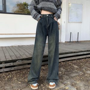 Denim mopping long pants loose wide leg pants for women