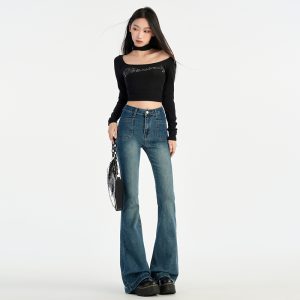 Elasticity nine tenths jeans high waist long pants