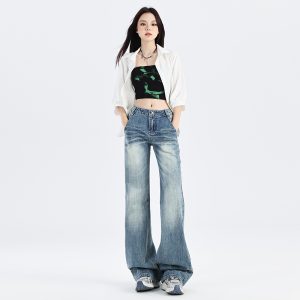 Wide leg low-waist flare pants loose autumn jeans for women