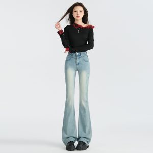 Micro speaker flare pants high waist jeans for women
