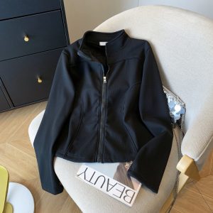Zip slim tops simple plus velvet cardigan for women