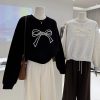 Beading niche thermal hoodie bow round neck tops for women