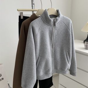 Zip thick all-match hoodie lamb fur winter cardigan for women