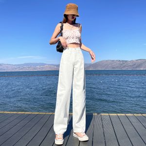 Straight pants spring jeans slim wide leg pants for women