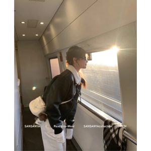 Winter thick coat black leather coat for women