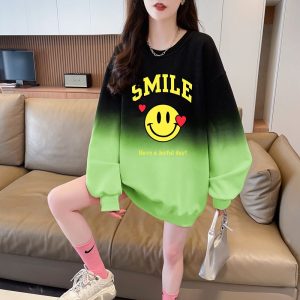 Cotton gradient complex round neck hoodie for women