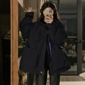 Hooded technical jacket cotton coat for women