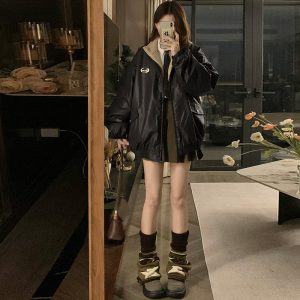 Wear American style coat thick leather coat for women