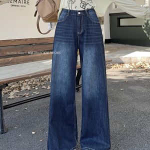 Deep color loose jeans American style pants for women