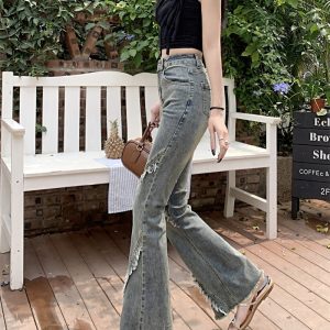 Burr retro long pants mopping splice jeans for women