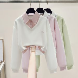 Spring American style tops Pseudo-two hoodie for women