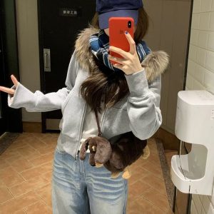 Fur collar tops autumn and winter cardigan for women