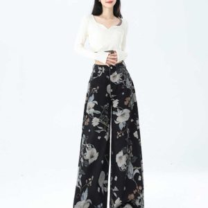 Large yard denim printing casual loose long pants for women