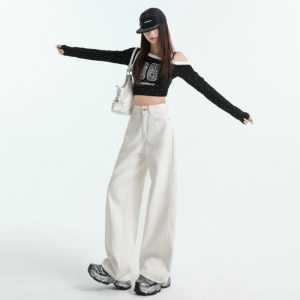 Clipping stereoscopic spring brown long pants