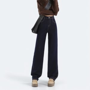 Autumn and winter straight pants wide leg jeans for women