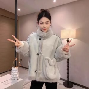 Winter cstand collar coat fabrics sweet bag for women