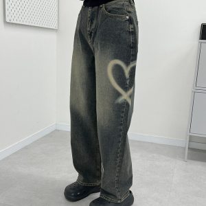 Washed heart jeans