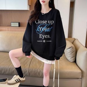 Cotton milk silk complex round neck hoodie for women