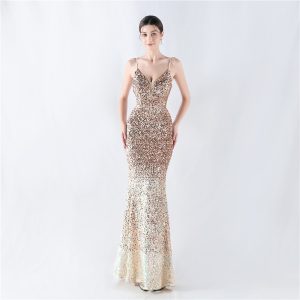 Sexy gradient sequins sling evening dress